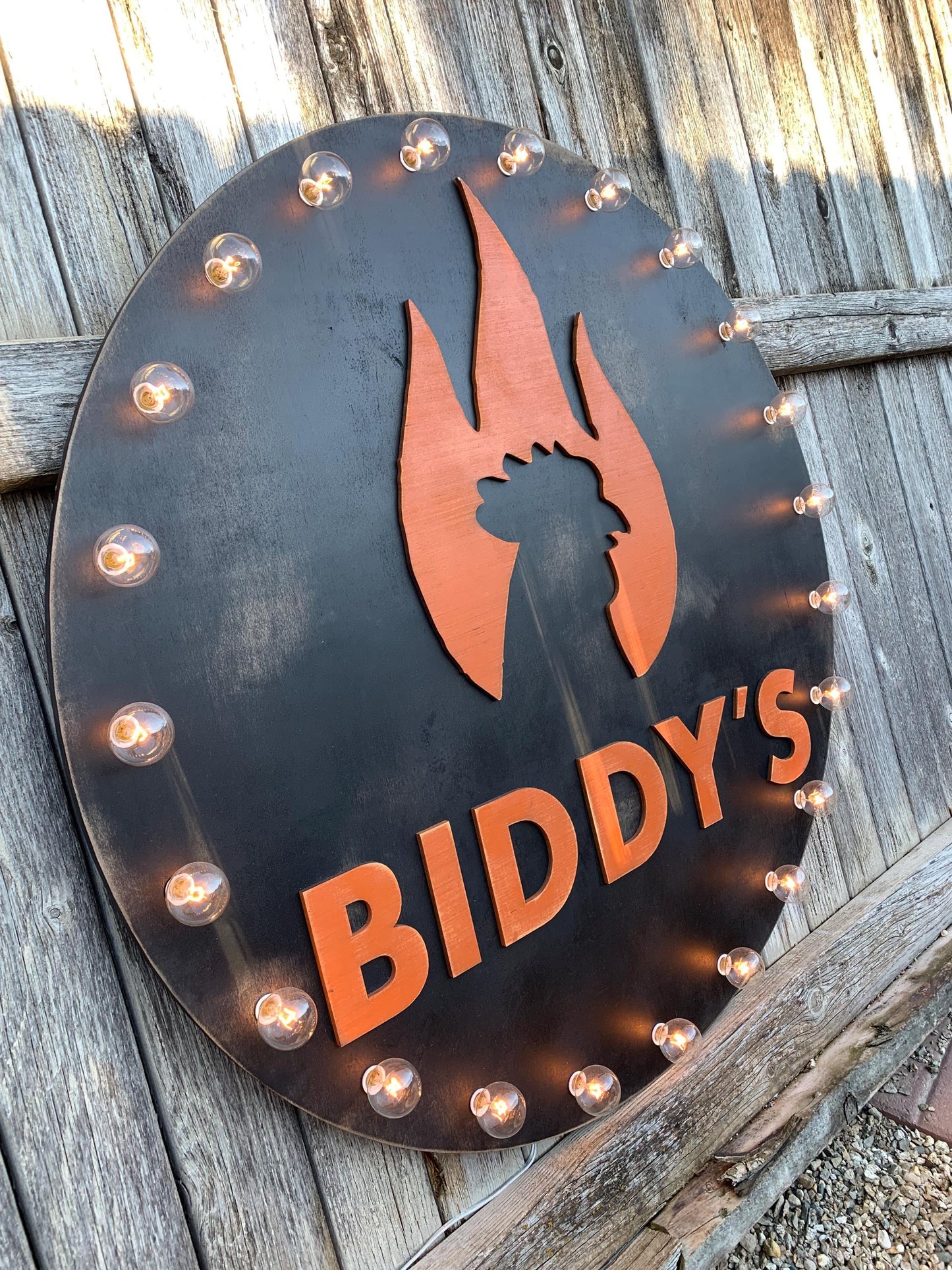 Custom logo marquee sign – vintage style lighted wood metal business signage