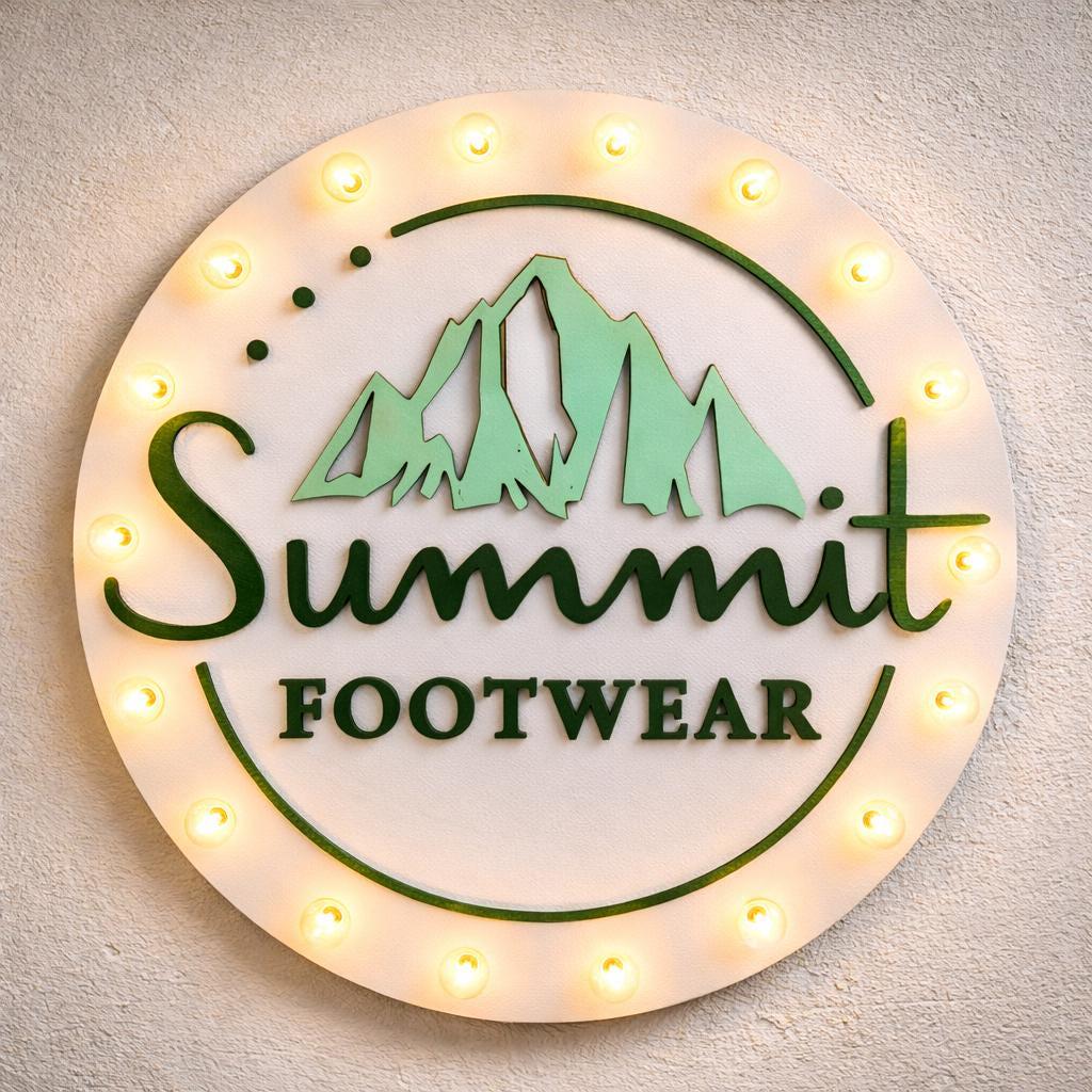 Custom logo marquee sign – vintage style lighted wood metal business signage