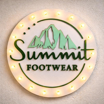 Custom logo marquee sign – vintage style lighted wood metal business signage