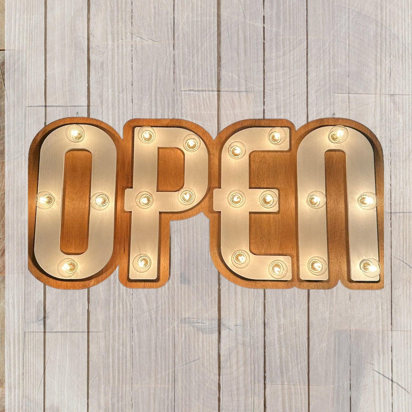 Handmade wood open marquee sign – lighted business decor