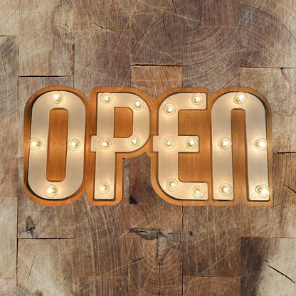 Handmade wood open marquee sign – lighted business decor