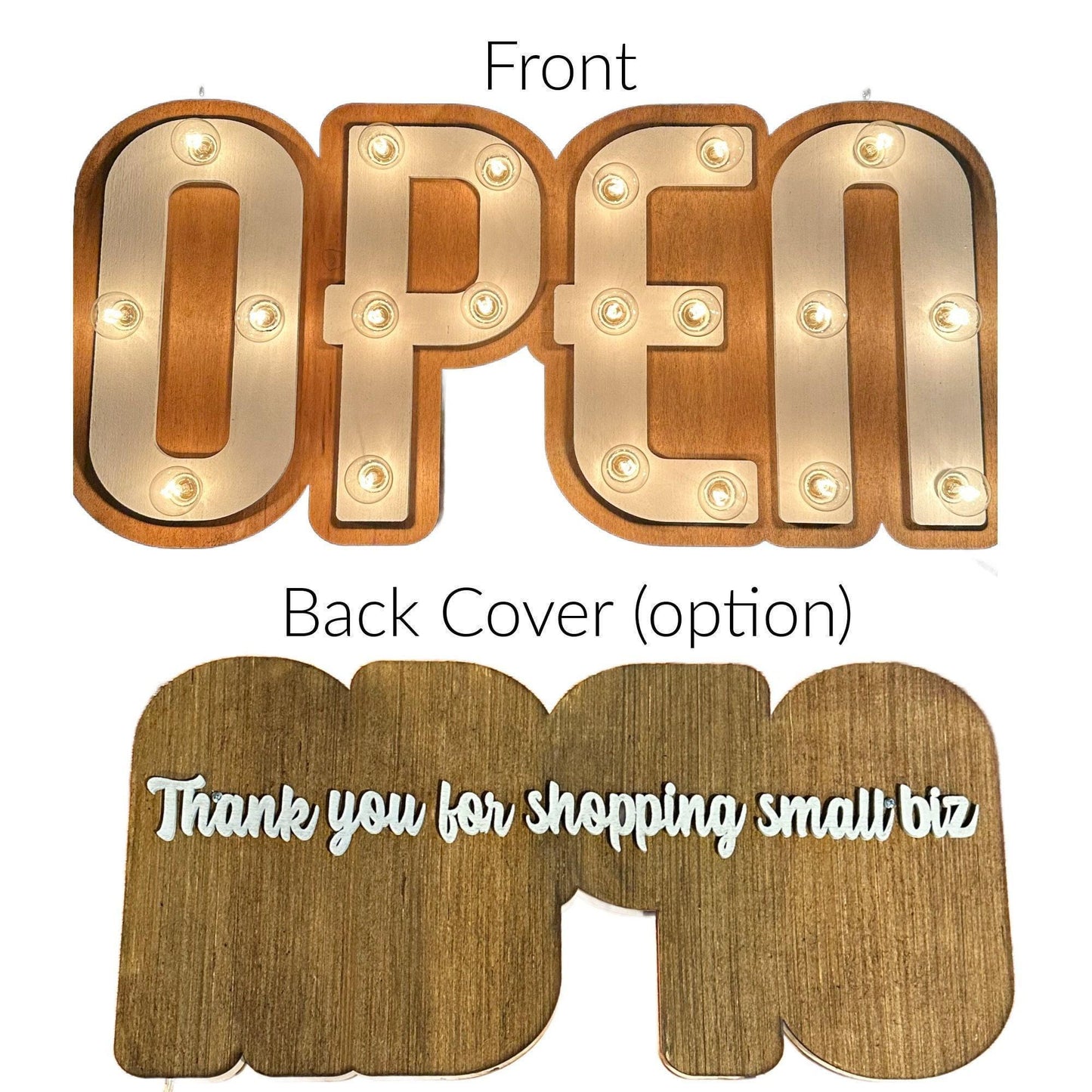 Handmade wood open marquee sign – lighted business decor