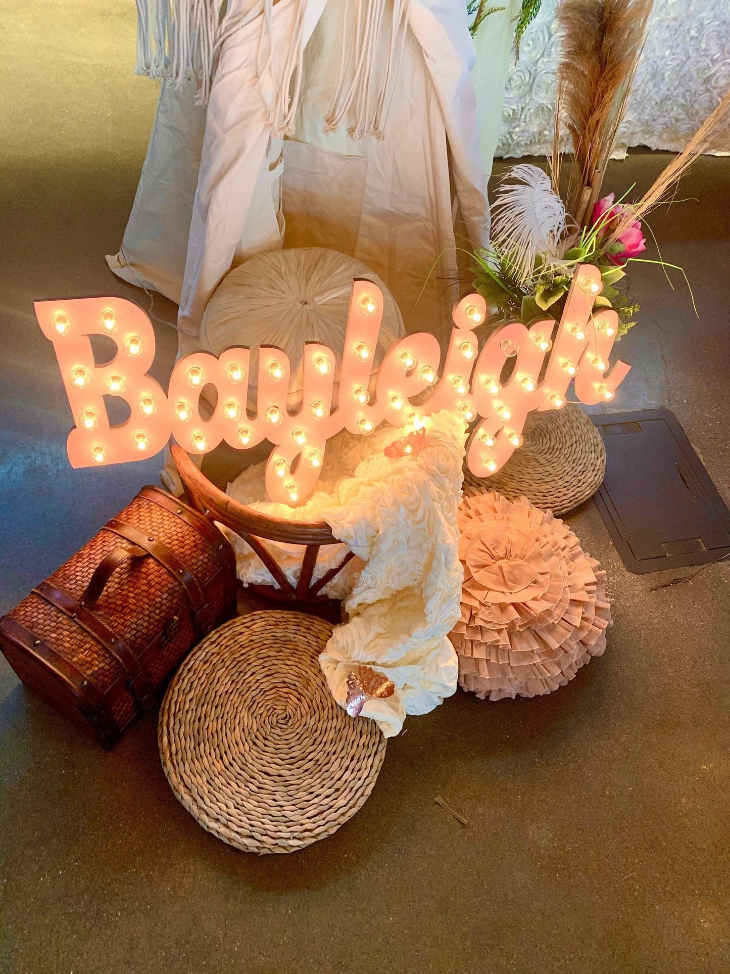 Custom wood marquee sign, personalized light up letters