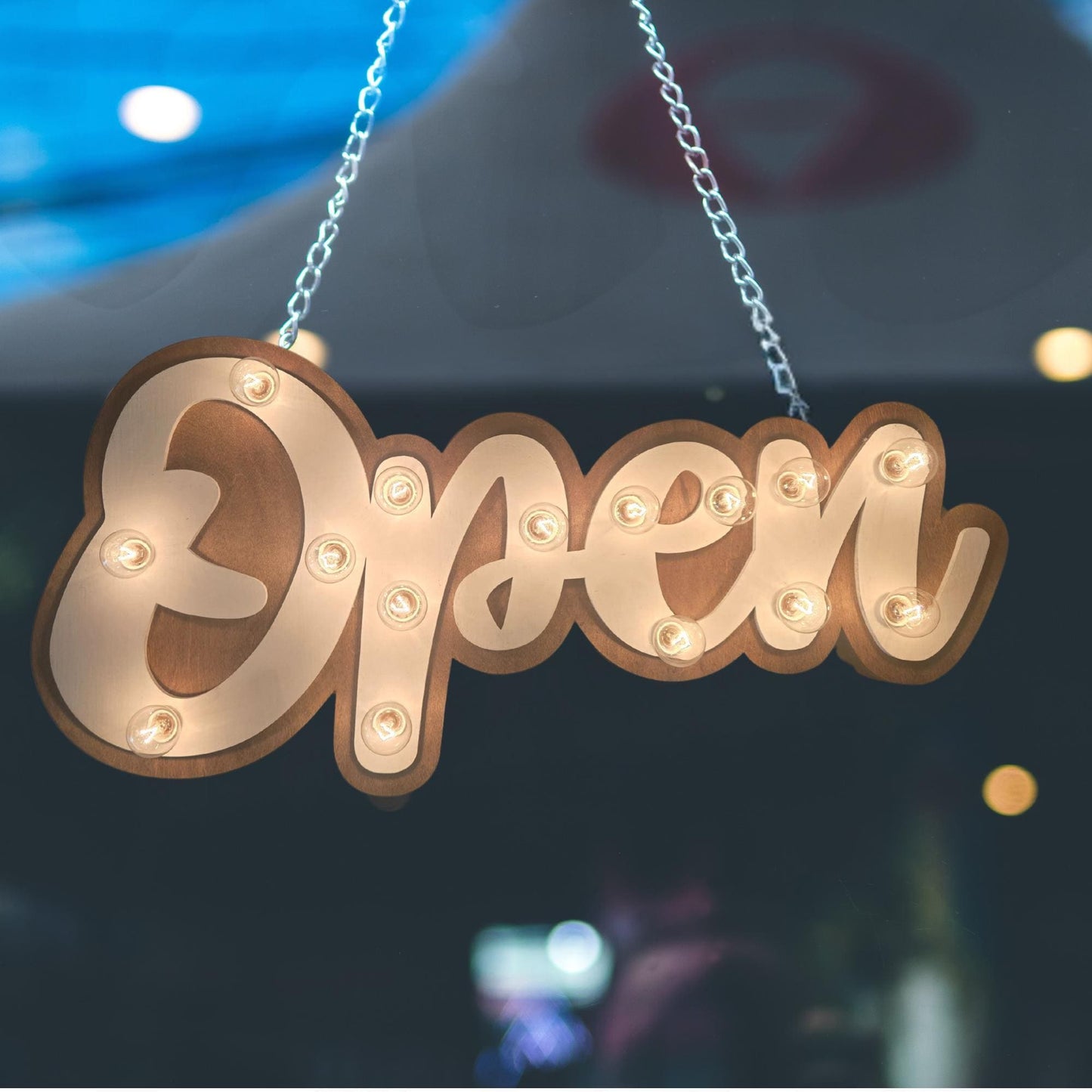 Wood open sign marquee: lighted business sign, custom boutique decor