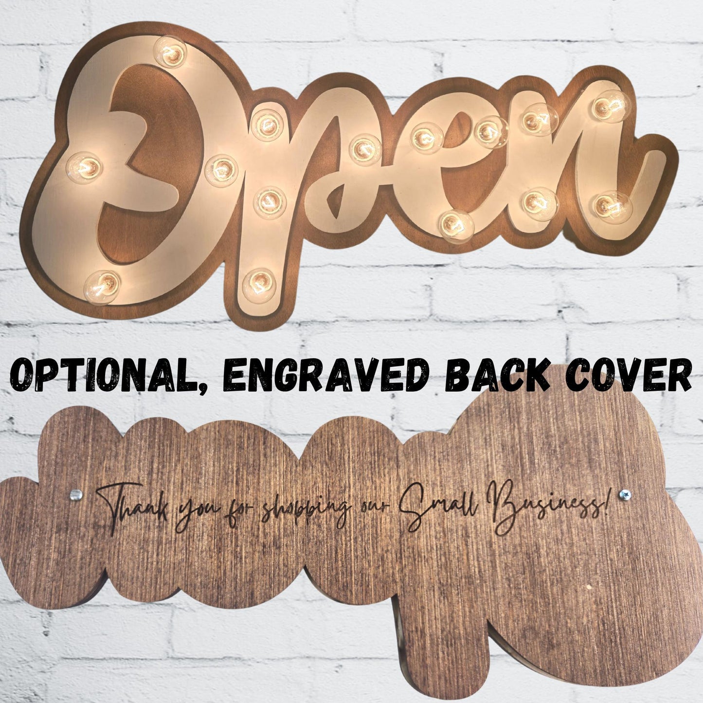Wood open sign marquee: lighted business sign, custom boutique decor