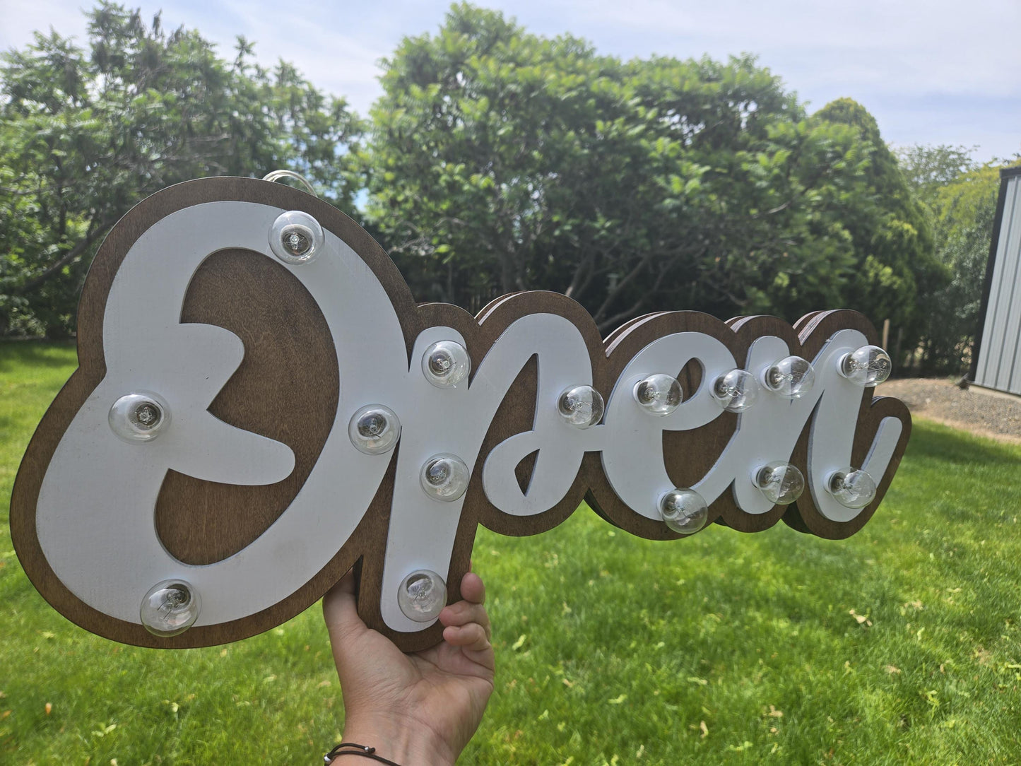 Wood open sign marquee: lighted business sign, custom boutique decor