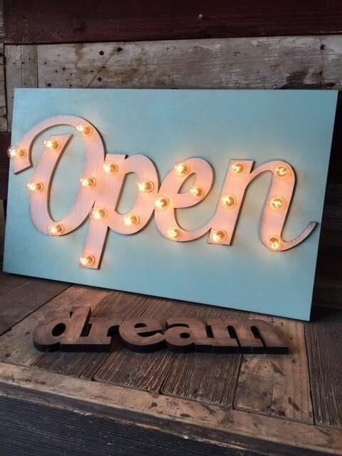 Wood open marquee sign – lighted vintage style business sign (24x16)