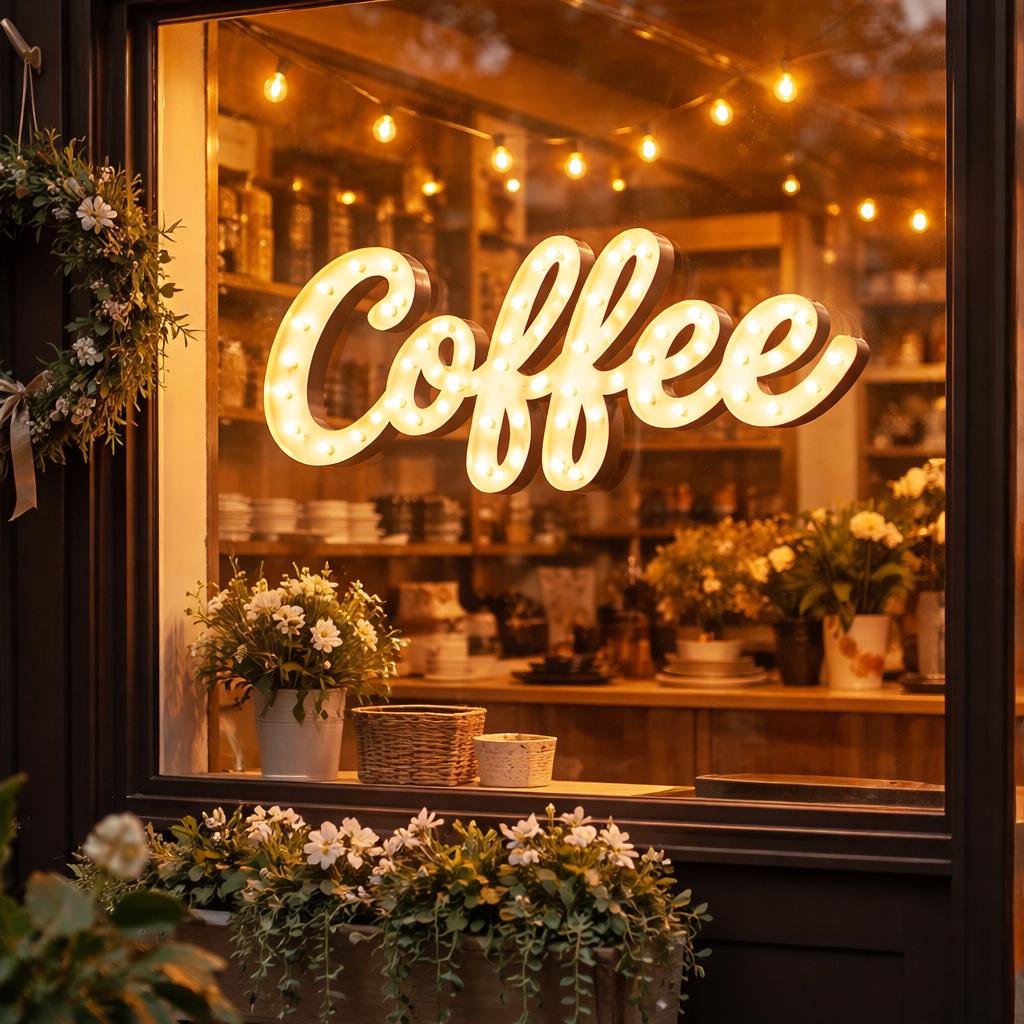 Custom wood marquee sign – barber coffee boba ice cream light up sign, rustic decor