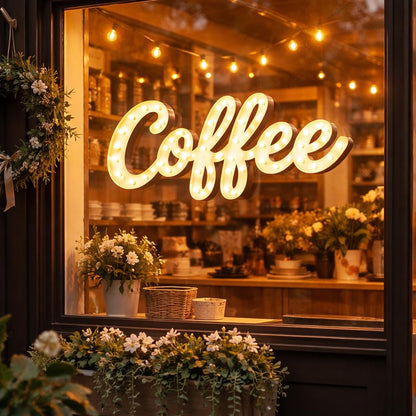 Custom wood marquee sign – barber coffee boba ice cream light up sign, rustic decor