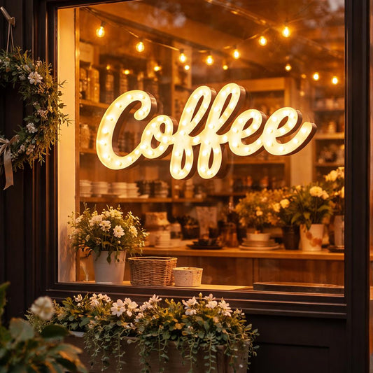 Custom wood marquee sign – barber coffee boba ice cream light up sign, rustic decor