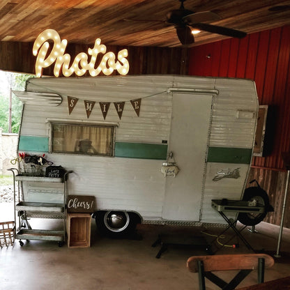 Custom steel marquee sign, light up letters, rustic business decor