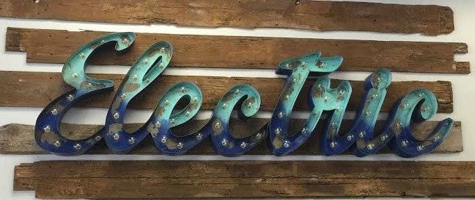 Custom steel marquee sign, light up letters, rustic business decor