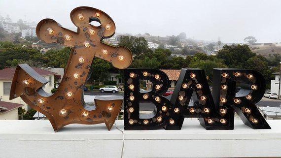 Custom steel marquee sign, light up letters, rustic business decor