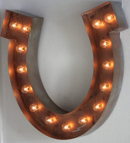 Metal horseshoe marquee sign – rustic western led light decor