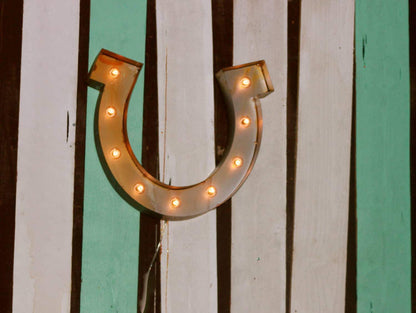 Metal horseshoe marquee sign – rustic western led light decor