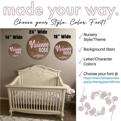 Custom wood nursery name sign, personalized baby room decor handmade