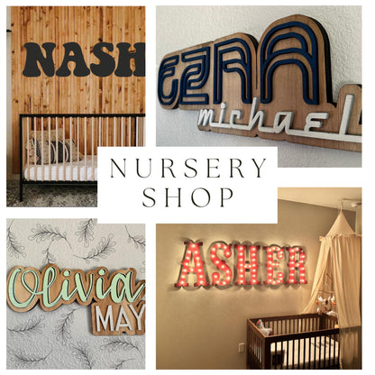 Custom wood nursery name sign, personalized baby room decor handmade
