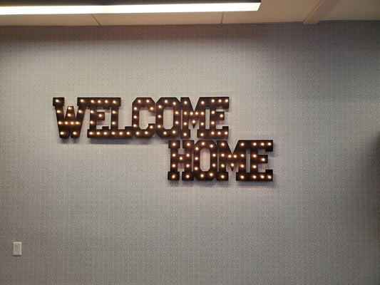 Custom lighted marquee sign: vintage inspired wood business decor