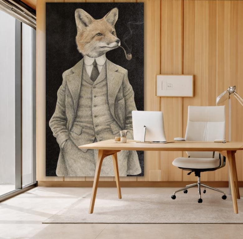 Vintage fox gentleman canvas art, victorian animal portrait, whimsical print (rolled)