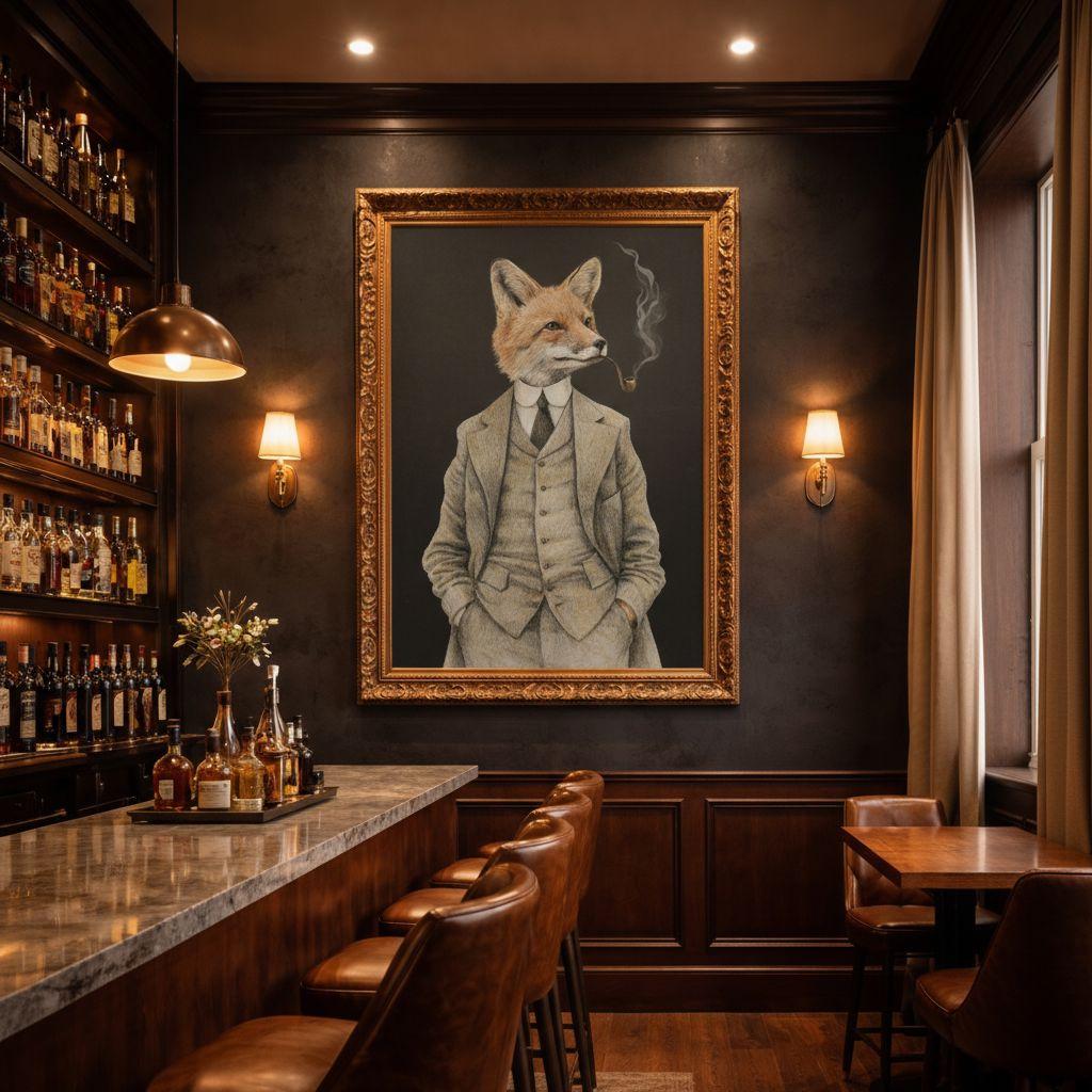 Vintage fox gentleman canvas art, victorian animal portrait, whimsical print (rolled)
