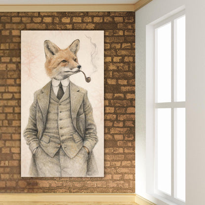 Vintage fox gentleman canvas art, victorian animal portrait, whimsical print (rolled)