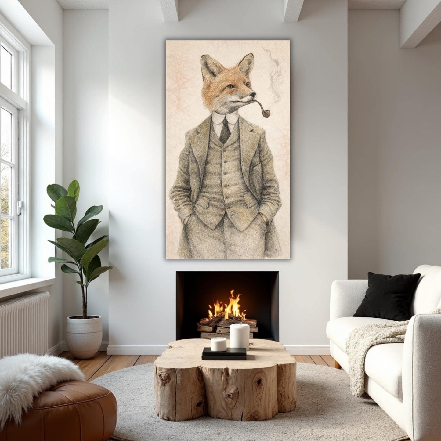 Vintage fox gentleman canvas art, victorian animal portrait, whimsical print (rolled)