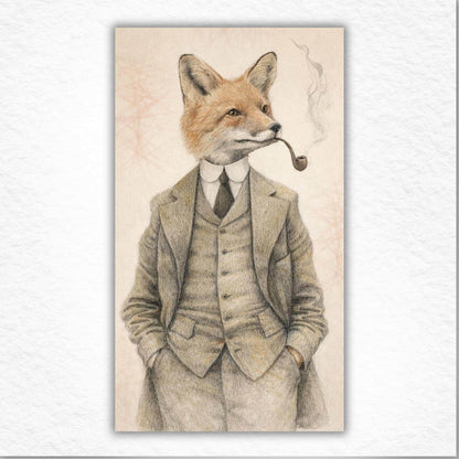 Vintage fox gentleman canvas art, victorian animal portrait, whimsical print (rolled)