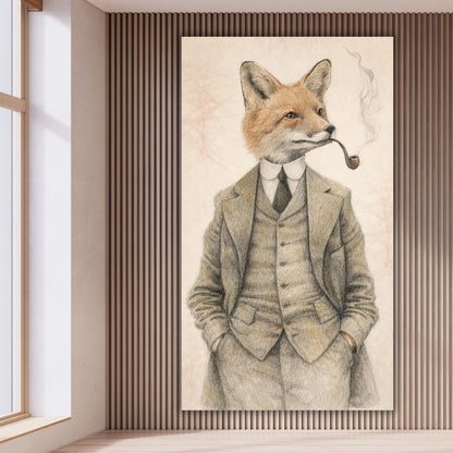 Vintage fox gentleman canvas art, victorian animal portrait, whimsical print (rolled)
