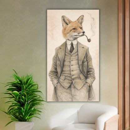 Vintage fox gentleman canvas art, victorian animal portrait, whimsical print (rolled)
