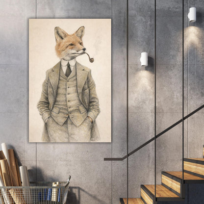 Vintage fox gentleman canvas art, victorian animal portrait, whimsical print (rolled)