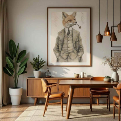 Vintage fox gentleman canvas art, victorian animal portrait, whimsical print (rolled)