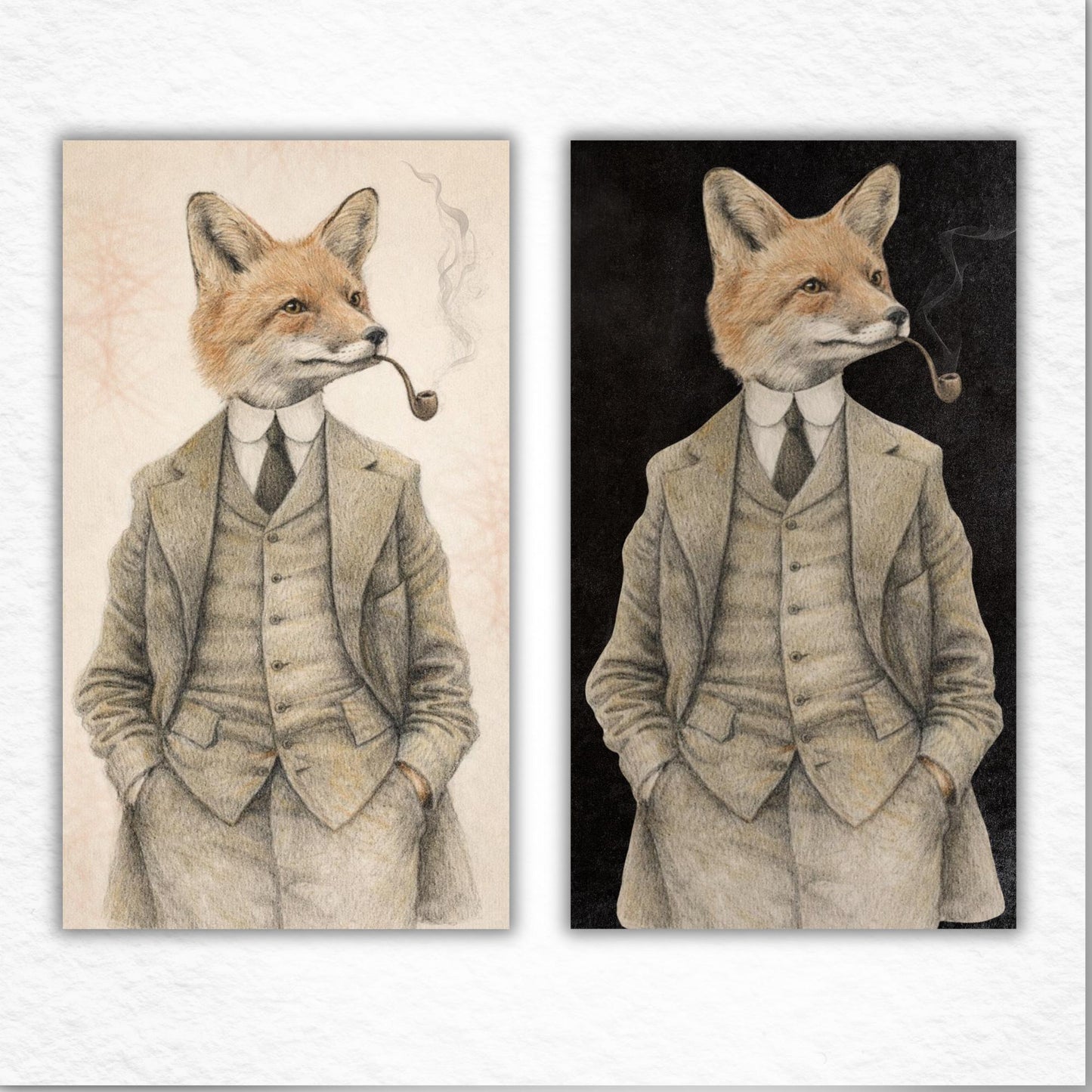 Vintage fox gentleman canvas art, victorian animal portrait, whimsical print (rolled)
