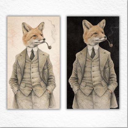 Vintage fox gentleman canvas art, victorian animal portrait, whimsical print (rolled)