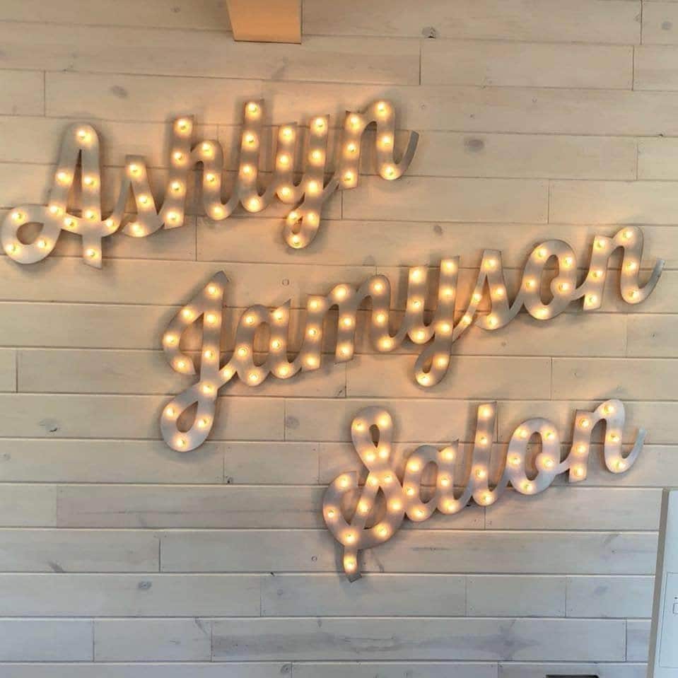 Custom lighted wood marquee name sign, personalized wedding decor business