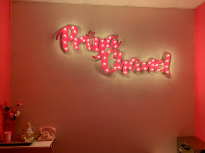 Custom lighted wood marquee name sign, personalized wedding decor business
