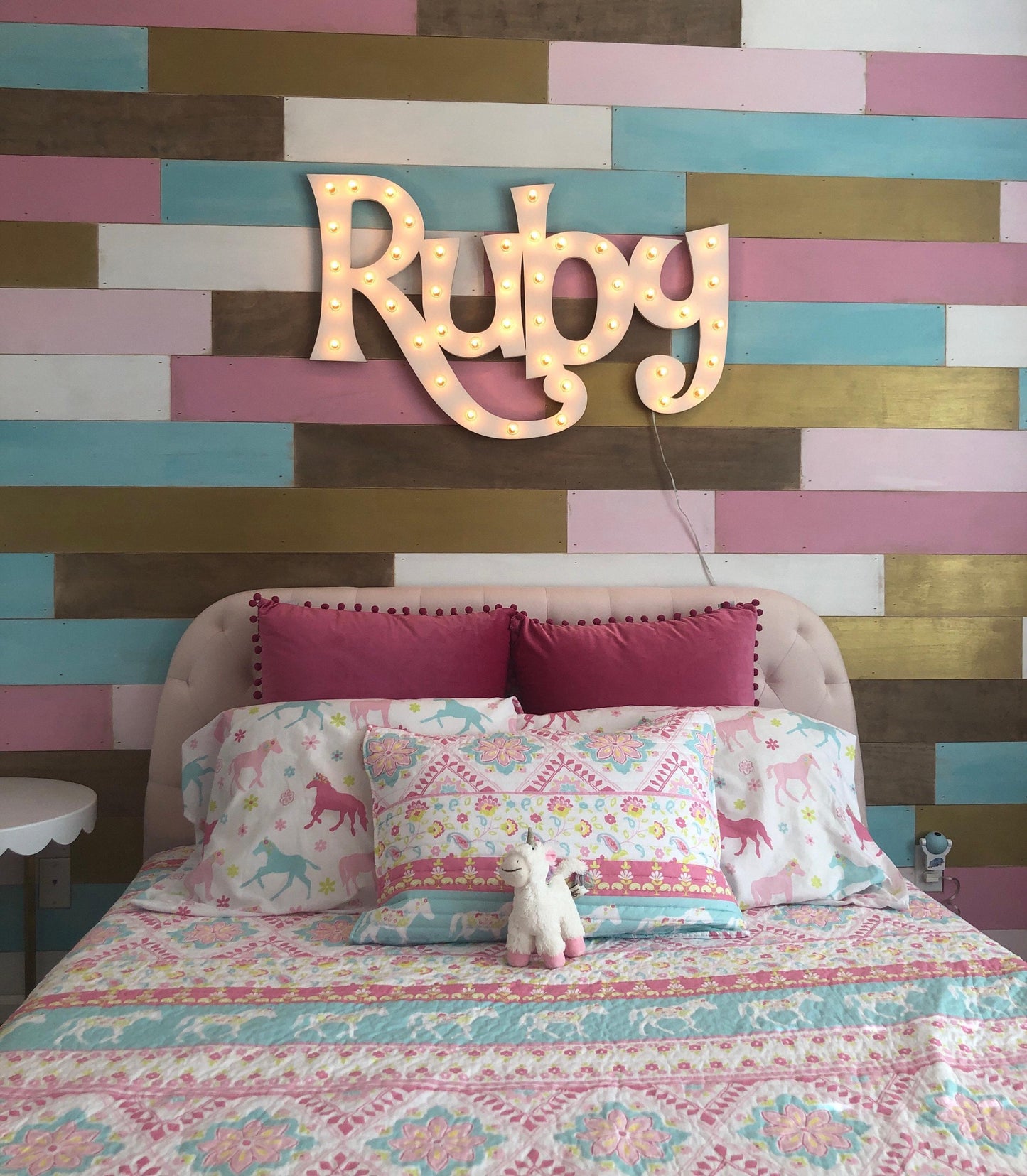 Custom lighted wood marquee name sign, personalized wedding decor business