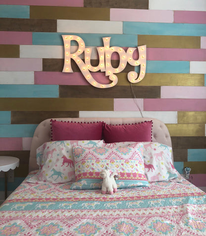Custom lighted wood marquee name sign, personalized wedding decor business