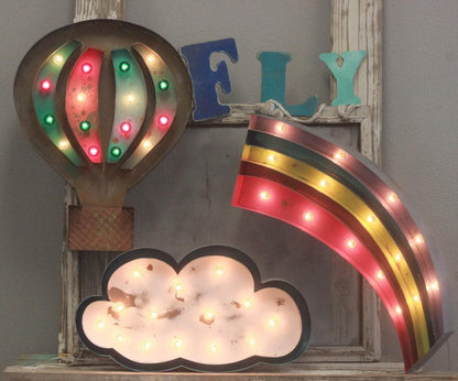 Vintage style metal sun marquee light, weathered finish