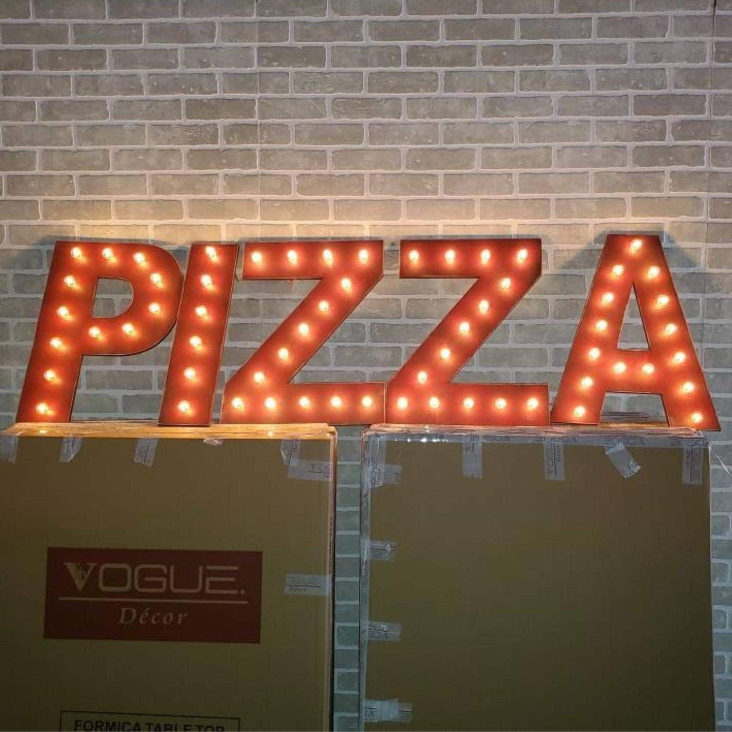 Custom wood marquee letters: lighted coffee bar, pizza restaurant signage
