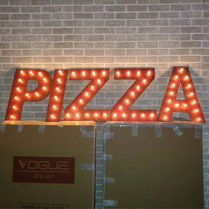 Custom wood marquee letters: lighted coffee bar, pizza restaurant signage