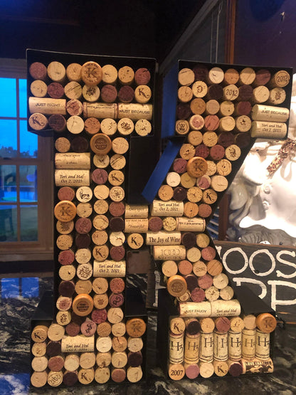 Large metal channel letter with wine corks - custom initial decor