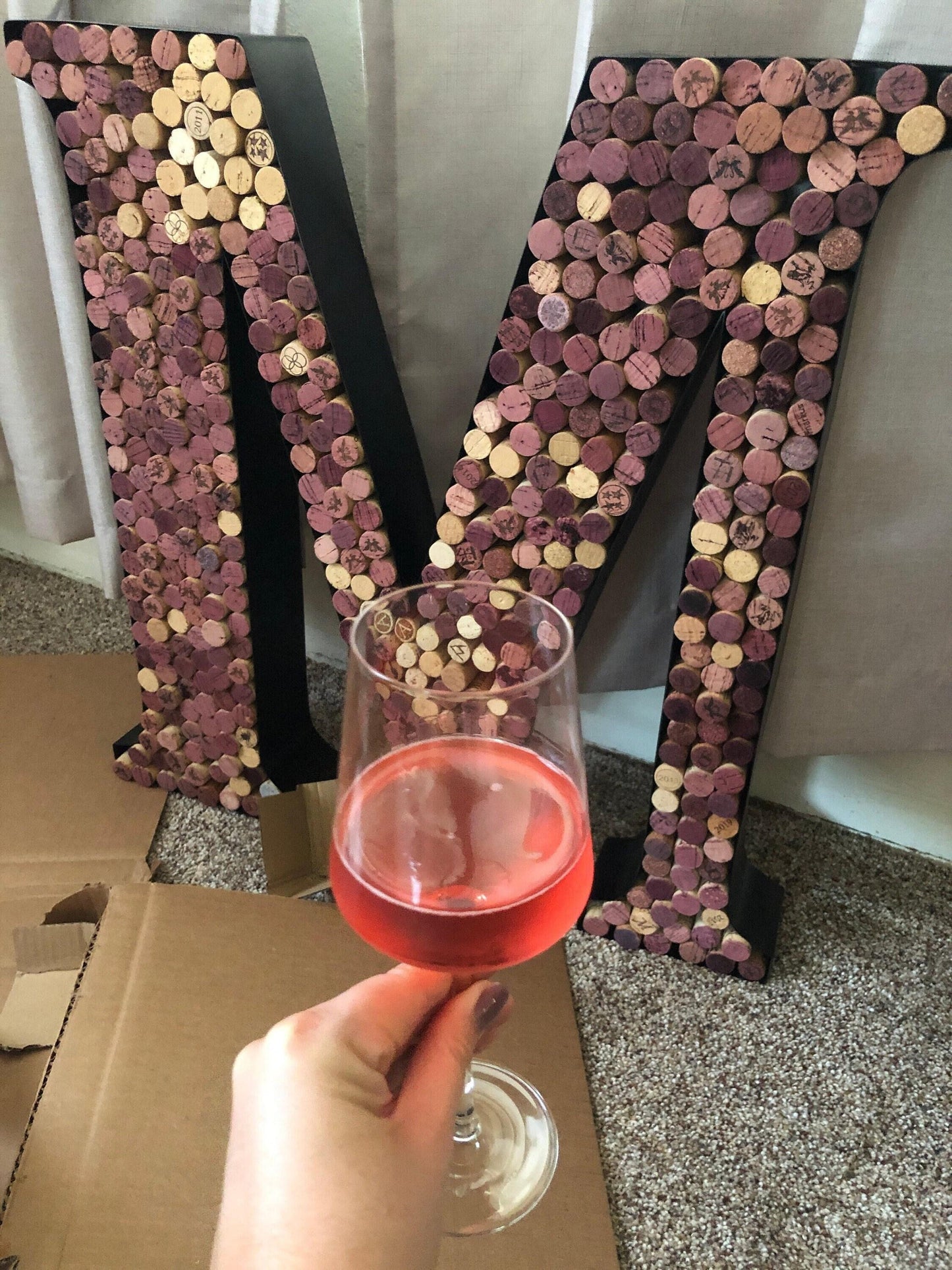 Large metal channel letter with wine corks - custom initial decor