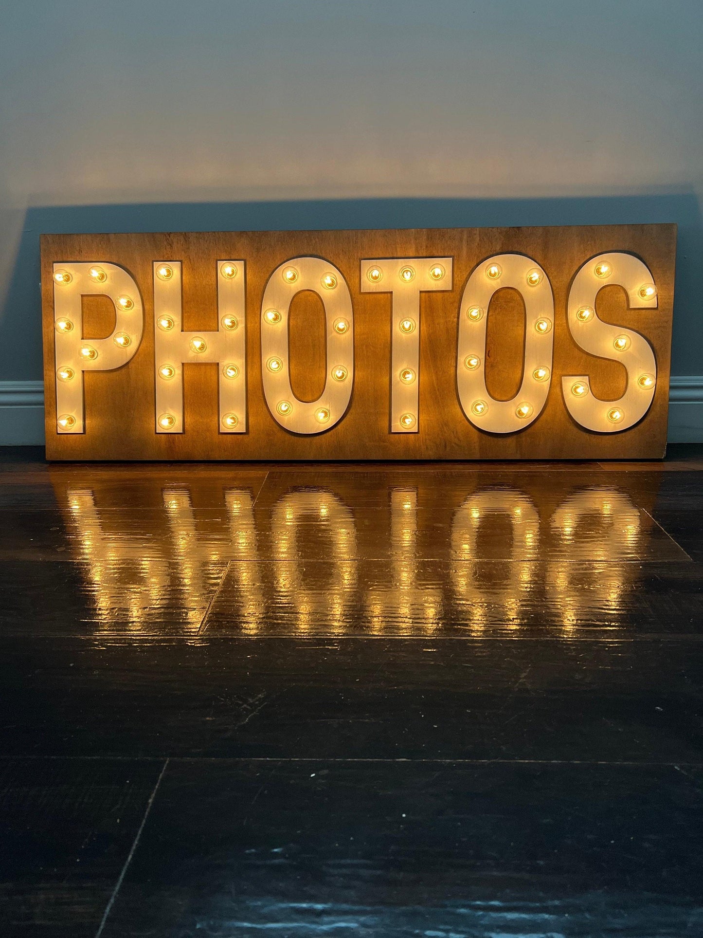 Custom wood marquee sign: lighted maple letters, 3d design