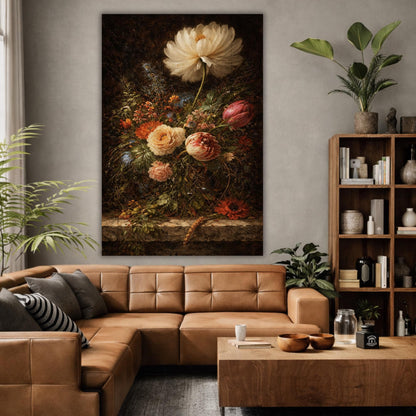 Vintage dutch oil painting print – dark moody floral canvas wall art