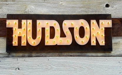 Custom wood marquee sign: lighted maple letters, 3d design