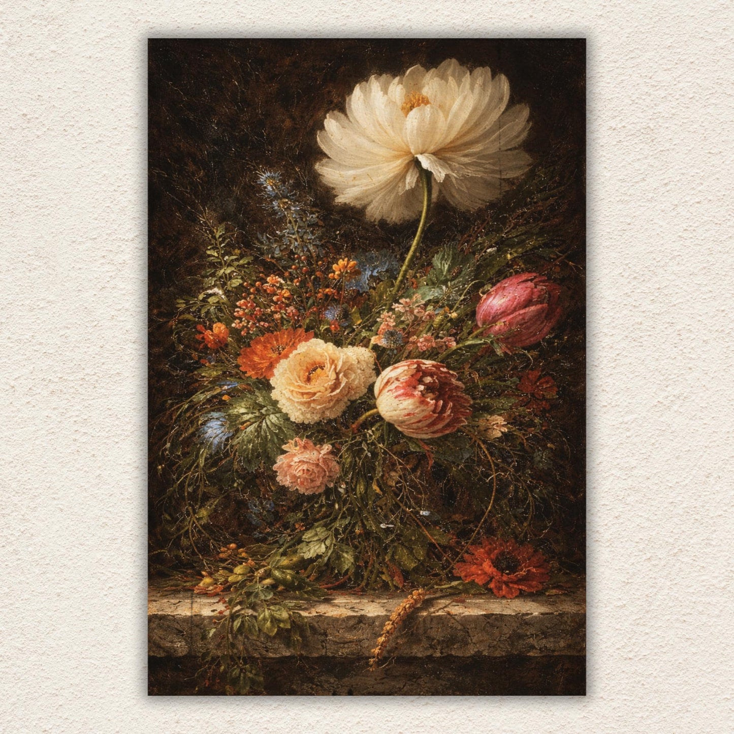 Vintage dutch oil painting print – dark moody floral canvas wall art