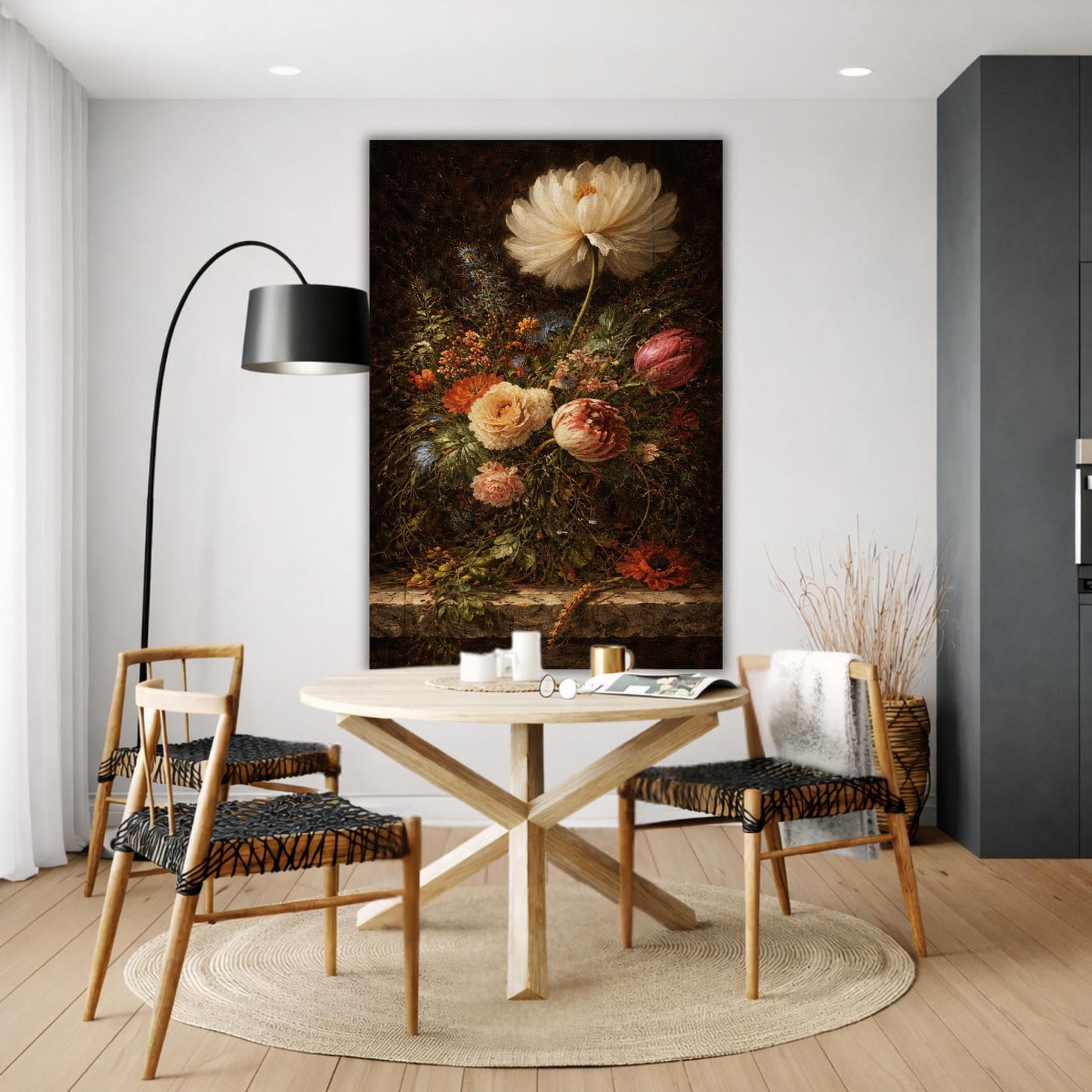 Vintage dutch oil painting print – dark moody floral canvas wall art