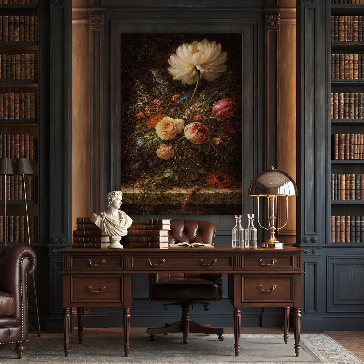 Vintage dutch oil painting print – dark moody floral canvas wall art