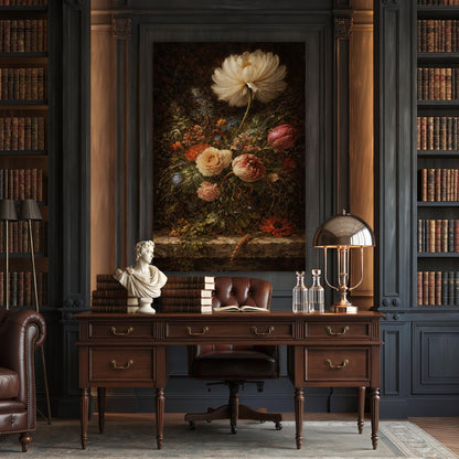 Vintage dutch oil painting print – dark moody floral canvas wall art