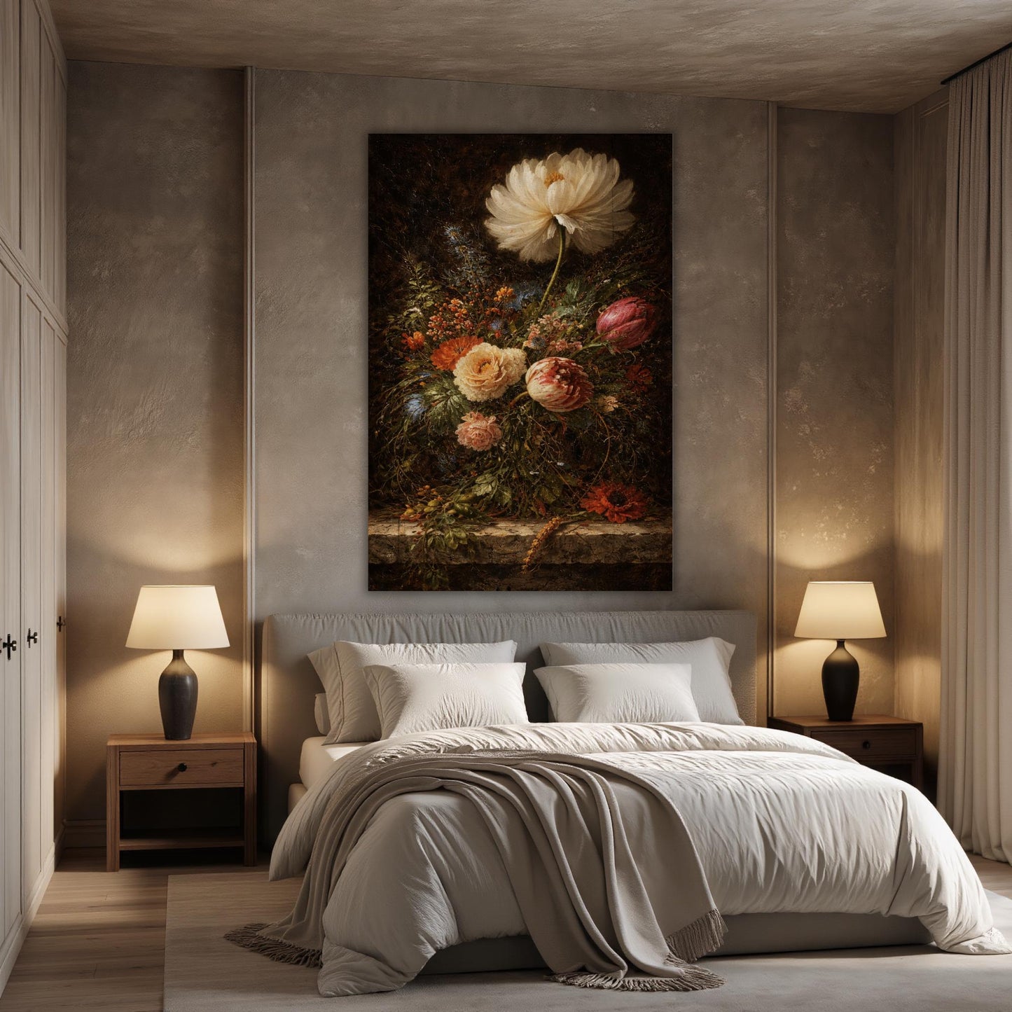 Vintage dutch oil painting print – dark moody floral canvas wall art